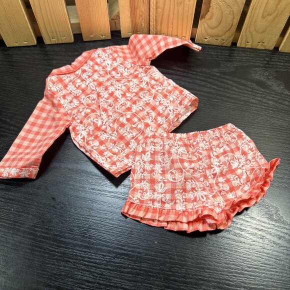 American Girl Doll Cloths TENNEY GRANT Gingham Pajamas PJs Set Shorts & L/S Top - Picture 5 of 6